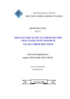 Luận văn Khảo sát một số yếu tố ảnh hưởng đến chất lượng nước mắm rươi sau quá trình thủy phân