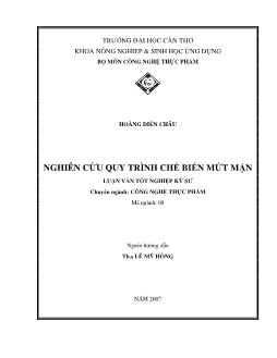 Luận văn Nghiên cứu quy trình chế biến mứt mận