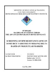 Luận văn Screeningof bph resistance gene on some rice varieties in mekong delta based on molecular marker