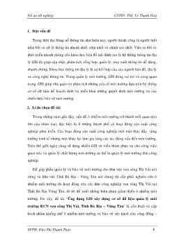 Đồ án Ứng dụng GIS xây dựng cơ sở dữ liệu quản lý môi trường khu công nghiệp ven sông Thị Vải, tỉnh Bà Rịa – Vũng Tàu