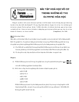 Bài tập Hóa học vô cơ trong những kì thi Olympic Hóa học