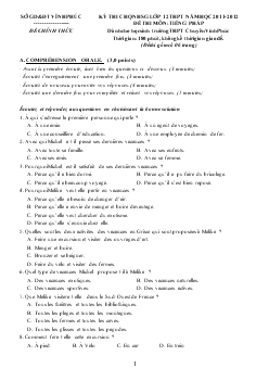 Đề thi chọn học sinh giỏi lớp 12 THPT môn tiếng Pháp có đáp án