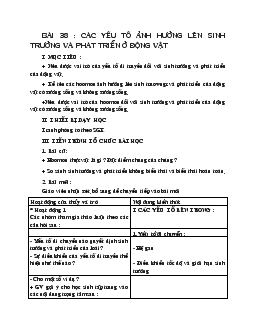 Giáo án Sinh 11 - Các yếu tố ảnh hưởng lên sinh trưởng và phát triển ở động vật