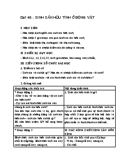 Giáo án Sinh 11 - Sinh sản hữu tính ở động vật