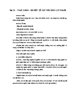 Giáo án Sinh 11 - Thực hành: Đo một số chỉ tiêu sinh lý ở người