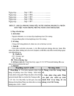 Giáo án sử 11 - Phong trào yêu nước chống Pháp của nhân dân Việt Nam trong những năm cuối thế kỉ XIX