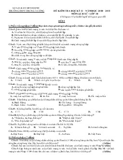 Đề kiểm tra lịch sử lớp 10 học kì II năm học 2010-2011