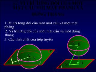 Bài giảng Vị trí tương đối của một mặt cầu với mặt phẳng và đường thẳng