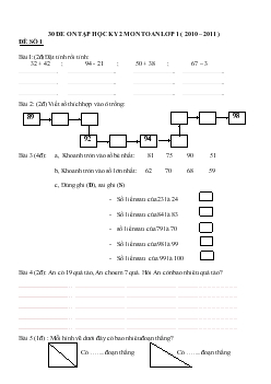 30 đề ôn tập học kỳ 2 môn Toán lớp 1 (2010-2011)