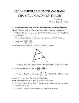 Chứnh minh ba điểm thẳng hàng nhờ sử dụng định lý Thales