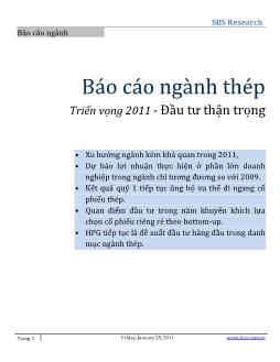 Báo cáo Ngành thép triển vọng 2011, đầu tư thận trọng