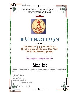 Đề tài Công ty quản lý quỹ và quỹ đầu tư: Thực trạng các công ty quản lý quỹ trên thị trường chứng khoán Việt Nam thời gian qua