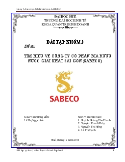 Đề tài Tìm hiểu về công ty cổ phần bia rượu nước giải khát Sài Gòn SABECO