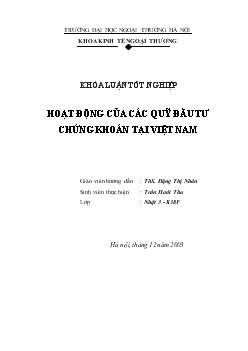 Khóa luận Hoạt động của các quỹ đầu tư chứng khoán tại Việt Nam