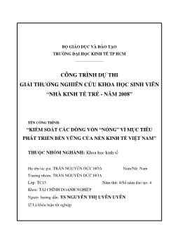 Khóa luận Kiểm soát các dòng vốn nóng vì mục tiêu phát triển bền vững của nền kinh tế Việt Nam