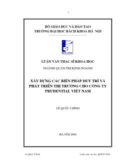 Luận văn Xây dựng các biện pháp duy trì và phát triển thị trường cho công ty Prudential Việt Nam