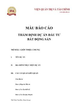 Mẫu báo cáo thẩm định dự án đầu tư bất động sản