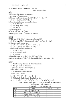 Một số bài toán trắc nghiệm Lớp 8 - Phần Đại số