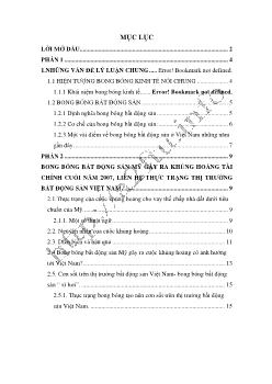 Tiểu luận Bong bóng bất động sản ở Mỹ và giải pháp với cơn sốt trên thị trường bất động sản ở Việt Nam