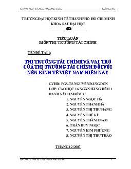 Tiểu luận Thị trường tài chính và vai trò của thị trường tài chính đối với nền kinh tế Việt Nam hiện nay