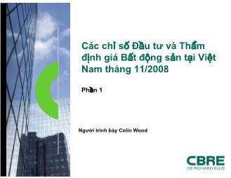Các chỉ số đầu tư và thẩm định giá bất động sản tại Việt Nam tháng 11/2008 - Phần 1