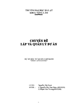 Chuyên đề Lập và quản lý dự án đầu tư quán cafe kem Sweet Love Coffee