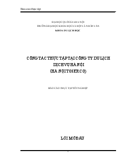 Công tác thực tập tại công ty du lịch dịch vụ Hà Nội TOSERCO