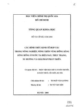 Đề tài Các hình thức kinh tế hợp tác trong nông nghiệp, nông thôn vùng đồng bằng sông Hồng ở nước ta hiện nay: Thực trạng, xu hướng và giải pháp phát triển