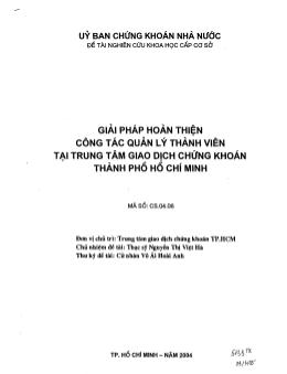 Đề tài Giải pháp hoàn thiện công tác quản lý thành viên tại trung tâm giao dịch chứng khoán Thành phố Hồ Chí Minh