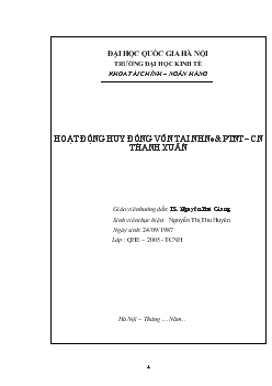 Đề tài Hoạt động huy động vốn tại ngân hàng nông nghiệp và phát triển nông thôn chi nhánh Thanh Xuân