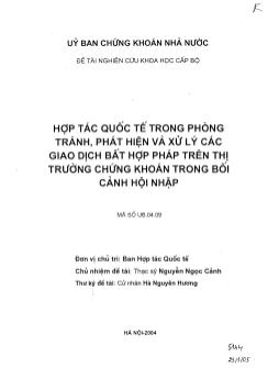 Đề tài Hợp tác quốc tế trong phòng tránh, phát hiện và xử lý các giao dịch bất hợp pháp trên thị trường chứng khoán trong bối cảnh hội nhập