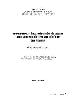 Đề tài Khung pháp lý về hoạt động niêm yết cửa sau: Kinh nghiệm quốc tế và một số đề xuất cho Việt Nam