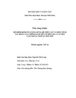 Đề tài Mô hình kinh tế lượng dùng để tiếp cận và phân tích tác động của chính sách tiền tệ đến giá cả ở Việt Nam trong thời kỳ đổi mới