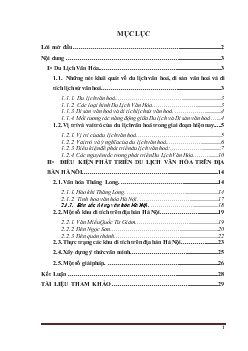 Đề tài Phát triển du lịch văn hóa trên địa bàn Hà Nội