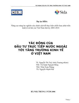 Đề tài Tác động của đầu tư trực tiếp nước ngoài tới tăng trưởng kinh tế ở Việt Nam