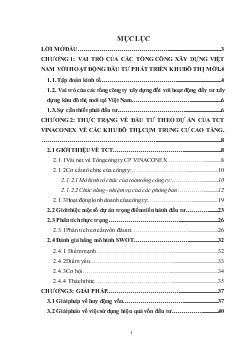 Đề tài Thực trạng và giải pháp về đầu tư theo dự án của tổng công ty VINACONEX về các khu đô thị, cụm trung cư cao tầng