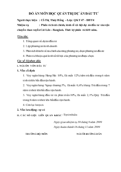 Đồ án Phân tích tài chính, kinh tế, xã hội, dự án đầu tư tàu vận chuyển than tuyến Cái Lân - Bangkok, thời kỳ phân tích 10 năm