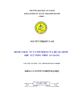 Khóa luận Hành vi đầu tư và tiết kiệm của hộ gia đình khu vực nông thôn An Giang