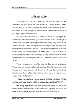 Khóa luận Nâng cao chất lượng chương trình du lịch dành cho khách nội địa tại công ty cổ phần du lịch và dịch vụ Hồng Gai chi nhánh Hà Nội