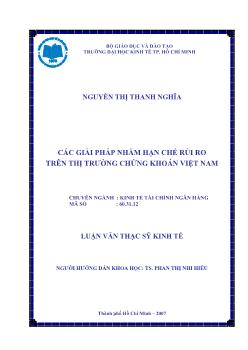Luận văn Các giải pháp nhằm hạn chế rủi ro trên thị trường chứng khoán Việt Nam
