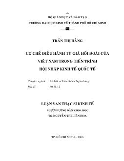 Luận văn Cơ chế điều hành tỷ giá hối đoái của Việt Nam trong tiến trình hội nhập kinh tế quốc tế