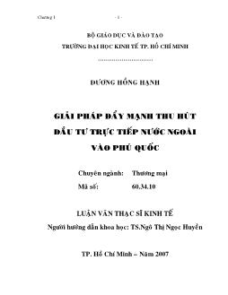 Luận văn Giải pháp đẩy mạnh thu hút đầu tư trực tiếp nước ngoài vào Phú Quốc