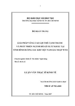 Luận văn Giải pháp nâng cao lợi thế cạnh tranh và phát triển ngành đồ gỗ xuất khẩu tại tỉnh Bình Dương sau khi Việt Nam gia nhập WTO