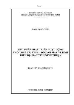 Luận văn Giải pháp phát triển hoạt động cho thuê tài chính đối với máy vi tính trên địa bàn tỉnh Ninh Thuận