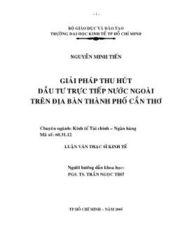 Luận văn Giải pháp thu hút đầu tư trực tiếp nước ngoài trên địa bàn Thành phố Cần Thơ