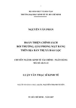 Luận văn Hoàn thiện chính sách bồi thường, giải phóng mặt bằng trên địa bàn thị xã Bảo Lộc