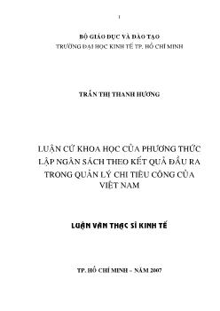 Luận văn Luận cứ khoa học của phương thức lập ngân sách theo kết quả đầu ra trong quản lý chi tiêu công của Việt Nam