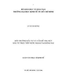 Luận văn Môi trường đầu tư và vấn đề thu hút đầu tư trực tiếp nước ngoài tại Đồng Nai