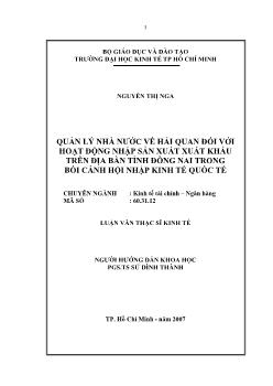 Luận văn Quản lý nhà nước về hải quan đối với hoạt động nhập sản xuất xuất khẩu trên địa bàn tỉnh Đồng Nai trong bối cảnh hội nhập kinh tế quốc tế
