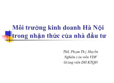 Môi trường kinh doanh Hà Nội trong nhận thức của nhà đầu tư